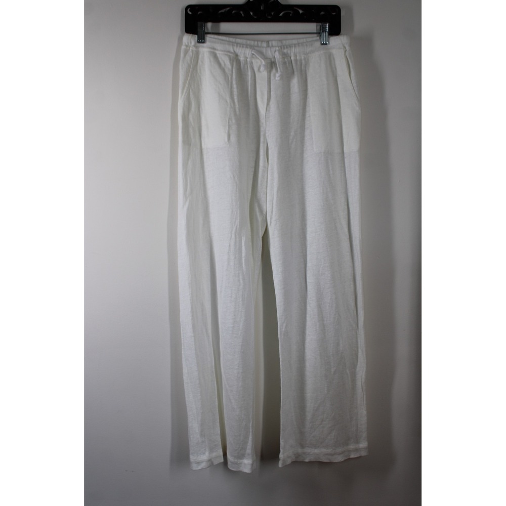 Majestic Filatures 3 L White Knit Linen Pants Drawstring Wide Leg Relaxed